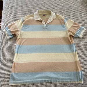 Vintage Levi's Beige and Blue Striped Polo Shirt
